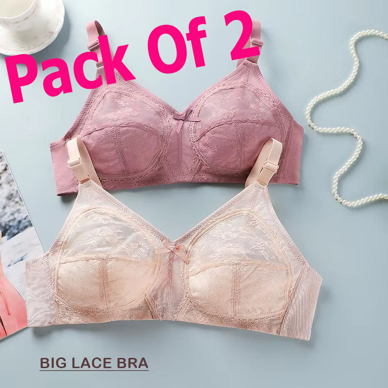 Pack Of 2 Sexy & Supportive: Women's Ultra-Thin Lace Push-Up Bra – Wireless & Transparent